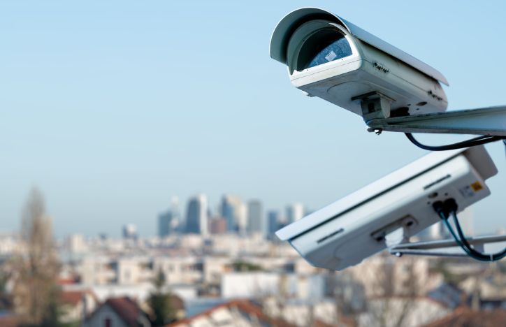 CCTV Cameras With Blurred London Background