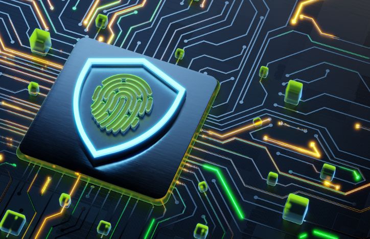 Finger Print On A Shield With Circuit Board Background Personal Data Concept