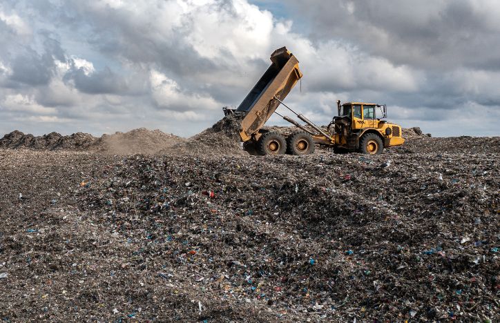Truck Unloading On Landfill Site