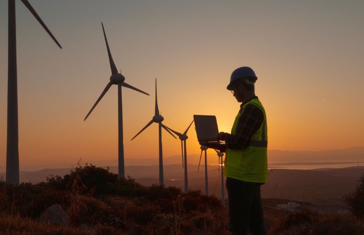 Engineer Monitoring Wind Turbines