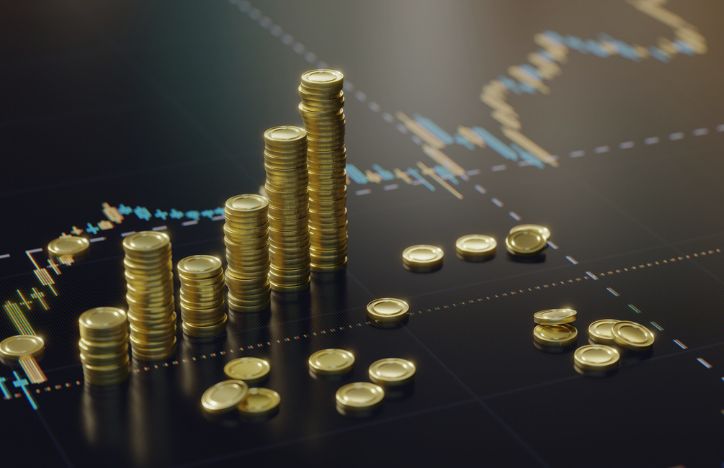 Investment Gold Coins On Financial Chart