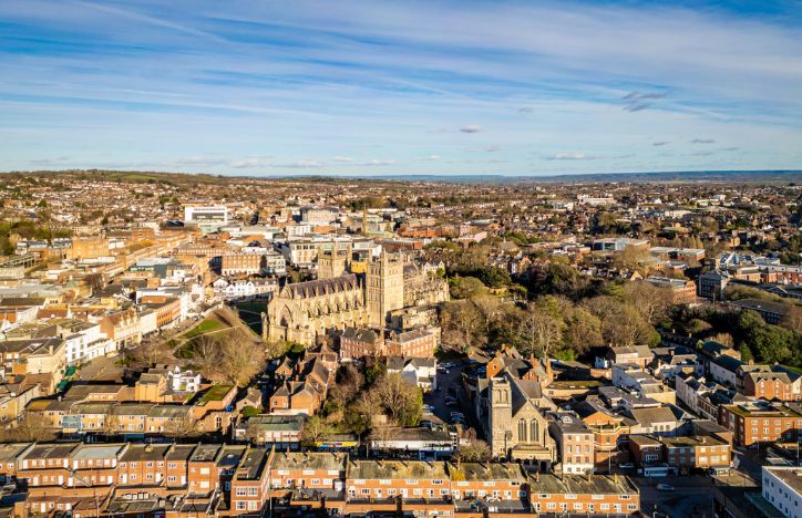 Aerial View Of Exeter City Centre