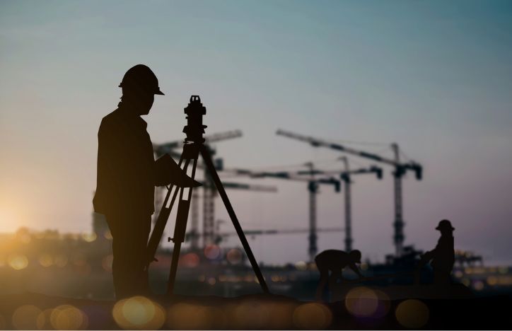 Silhouette Of Surveyor On Construction Site