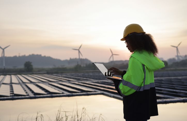 Wind And Solar Worker On Site