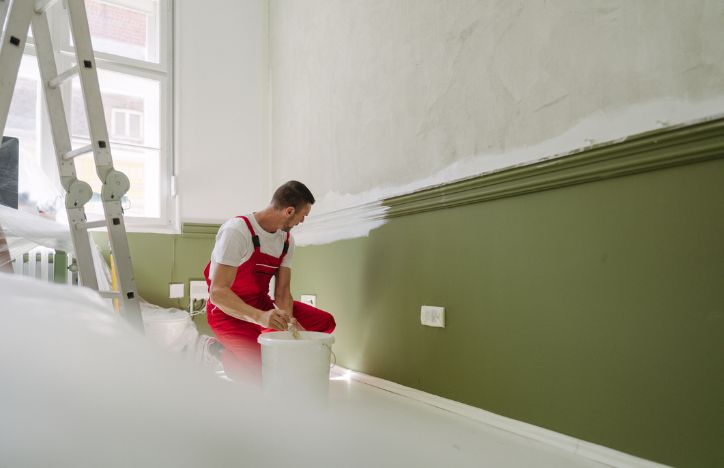 A Man Repainting A Wall In A House