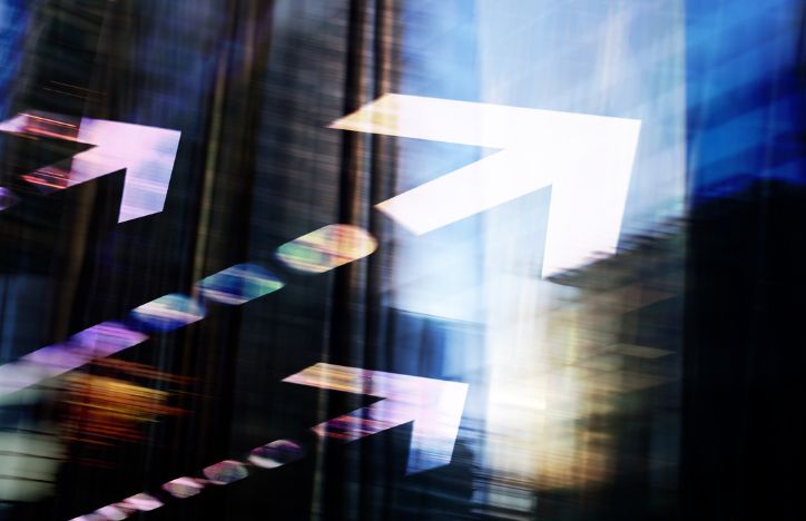 Finance. Arrows. Abstract Office Buildings.