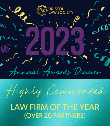 Badge for Bristol Law Society 2023 awards - Highly Commended Law Firm of the Year
