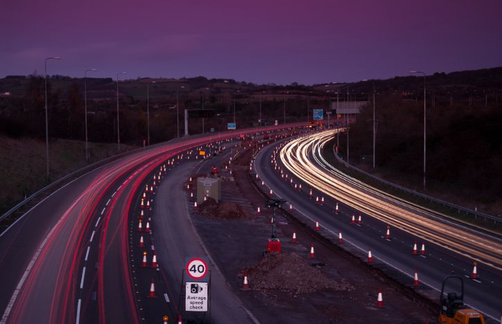 Motorway Roadworks At Dusk