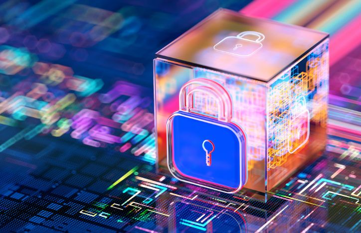 Lock Sign On Digital Cpu Background. Cyber Security Network And Data Protection