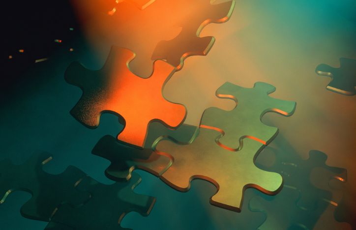 Jigsaw Pieces Floating Business Merger Concept
