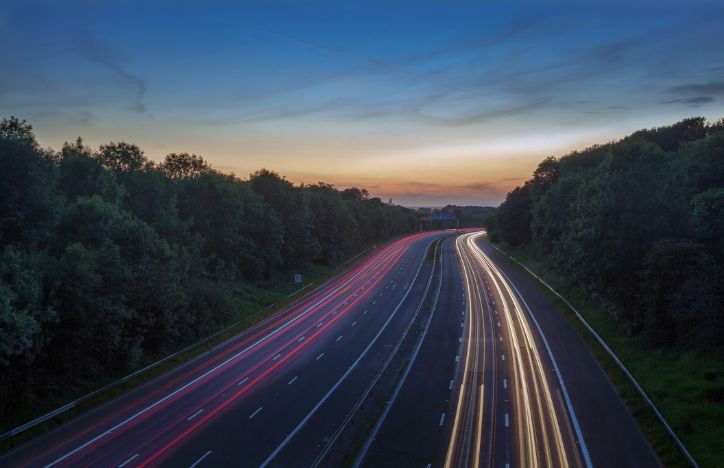 Long Exposure Of Traffic On Motorway At Dusk