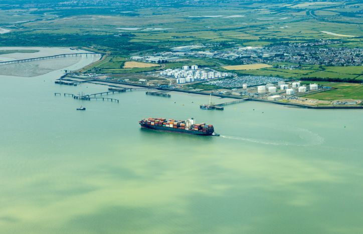 Ship Pulling Into A British Harbour