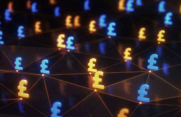 Blue And Yellow Pound Signs That Are Connected By Dots Transfer Concept