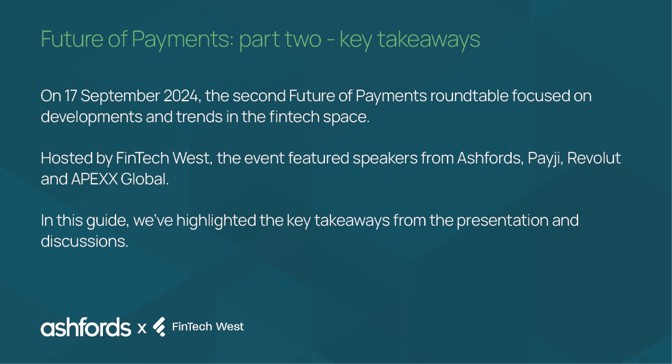 The first page of our key takeaways sheet on the Future of Payments roundtable