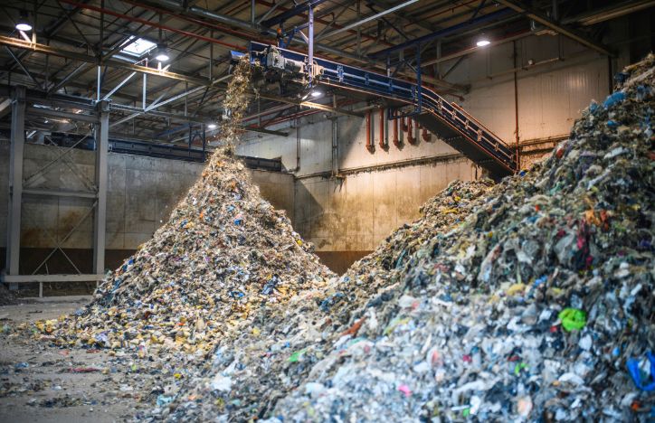 Separated Recyclables Inside A Waste Facility